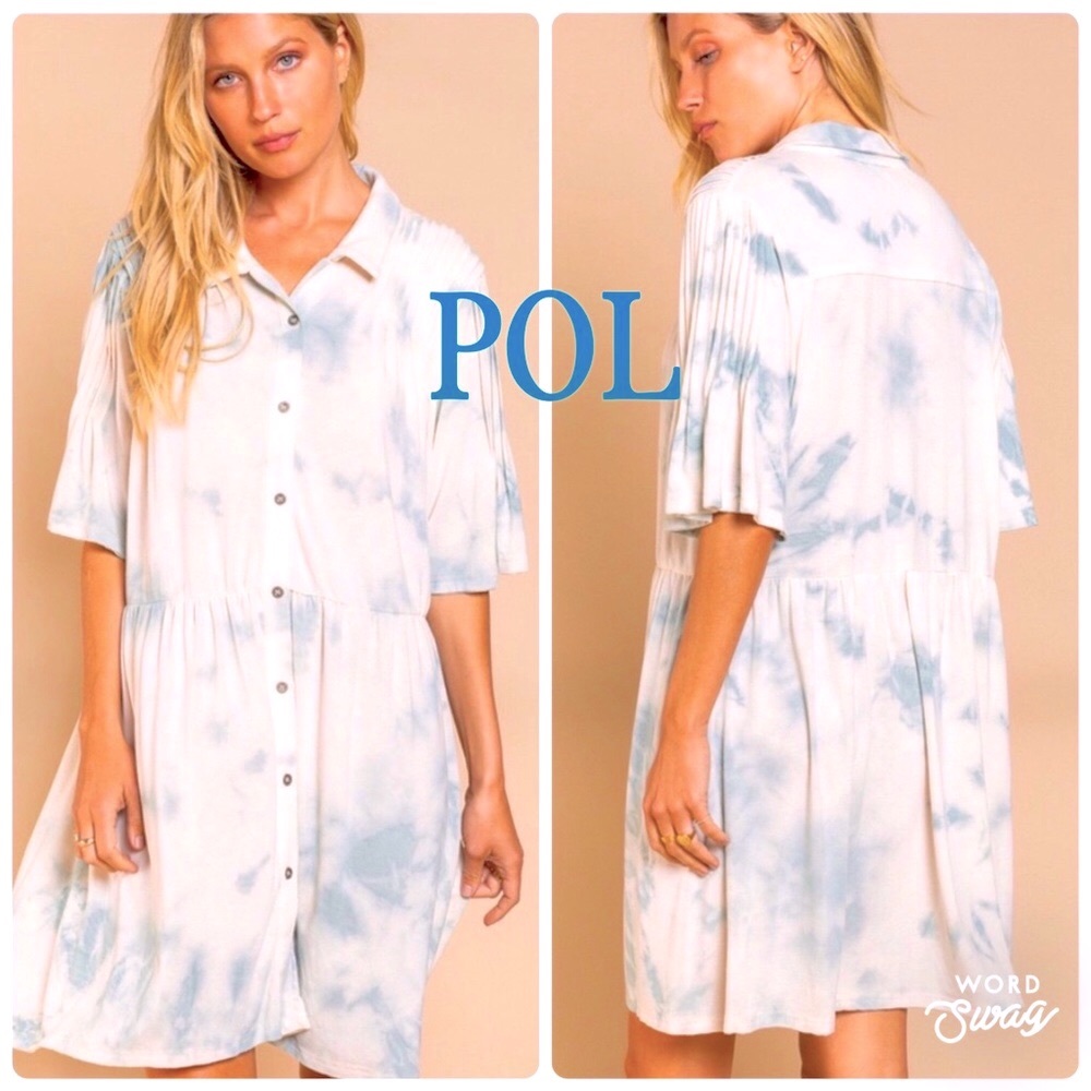 𑁍POL Button Down Tie-Dye Tunic Dress𑁍